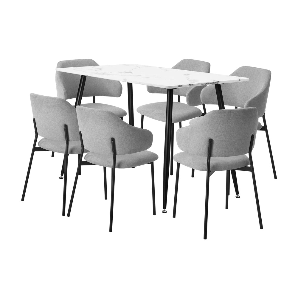120cm Rectangle Dining Table Set with 6 Sherpa White & Grey Chairs for Dining