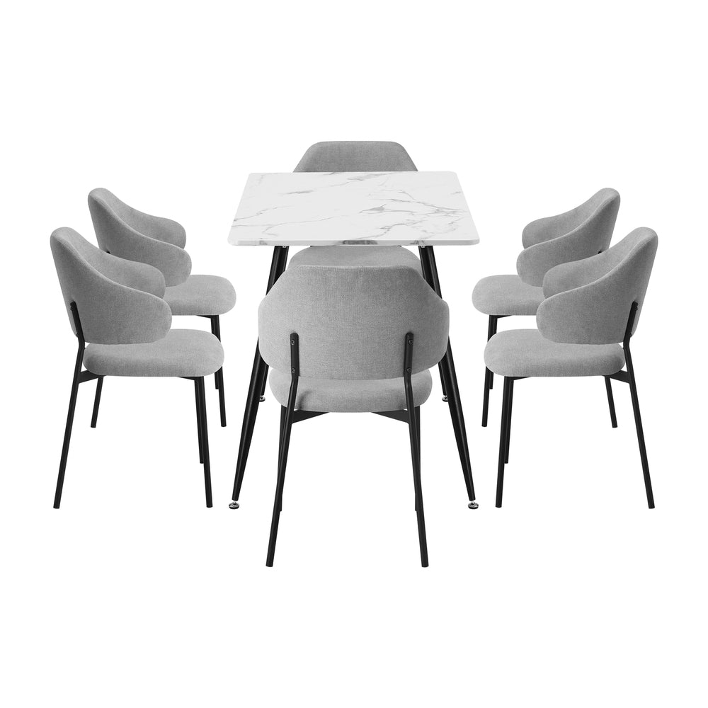120cm Rectangle Dining Table Set with 6 Sherpa White & Grey Chairs for Dining