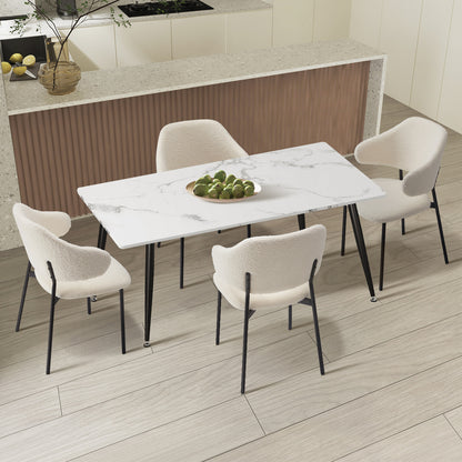 120cm Rectangle Dining Table with 4PCS Grey & White Fabric Chairs for Dining Room