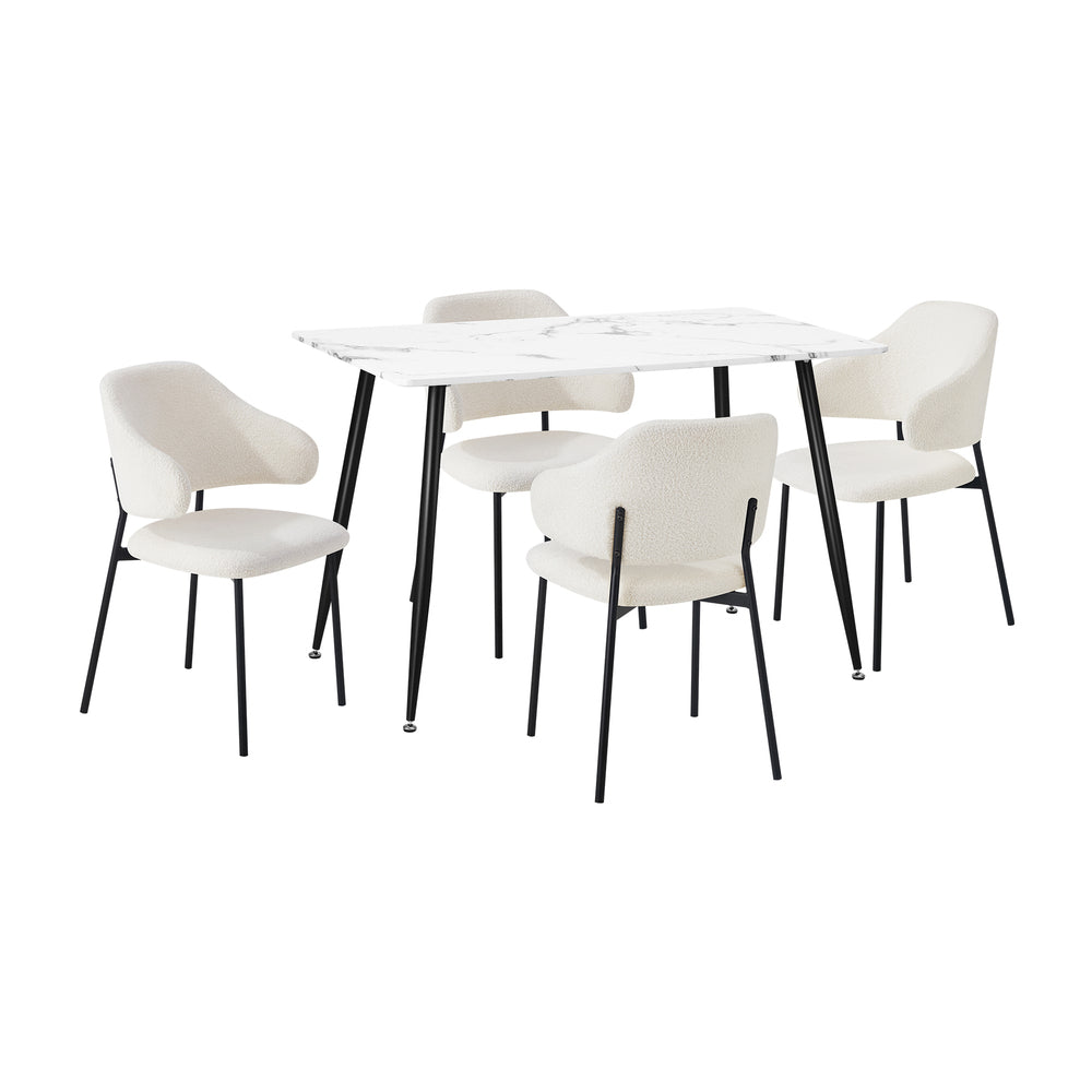 120cm Rectangle Dining Table with 4PCS Grey & White Fabric Chairs for Dining Room