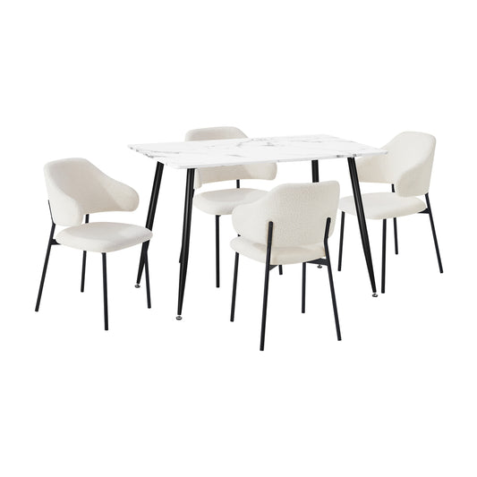 120cm Rectangle Dining Table with 4PCS Grey & White Fabric Chairs for Dining Room