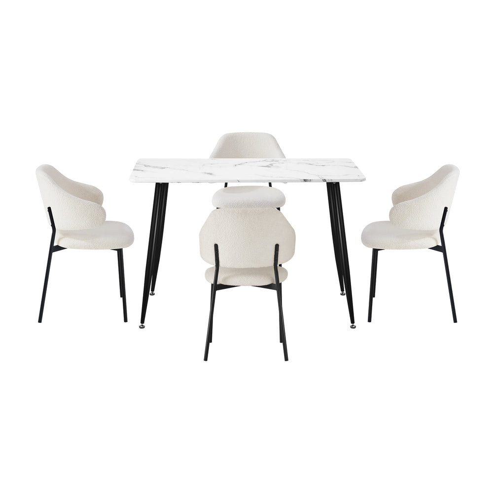 120cm Rectangle Dining Table with 4PCS Grey & White Fabric Chairs for Dining Room