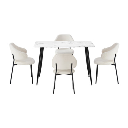120cm Rectangle Dining Table with 4PCS Grey & White Fabric Chairs for Dining Room