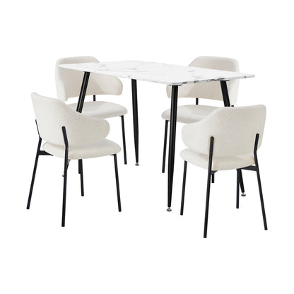 120cm Rectangle Dining Table with 4PCS Grey & White Fabric Chairs for Dining Room