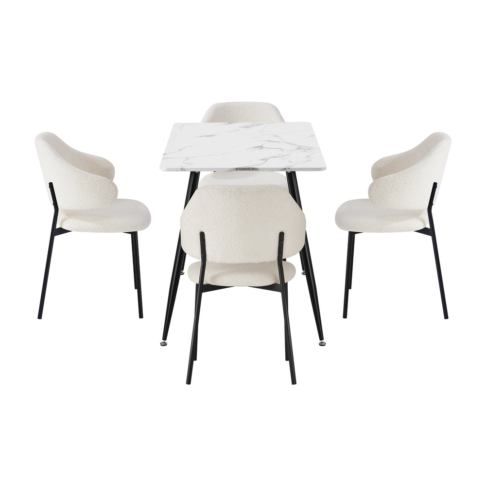 120cm Rectangle Dining Table with 4PCS Grey & White Fabric Chairs for Dining Room