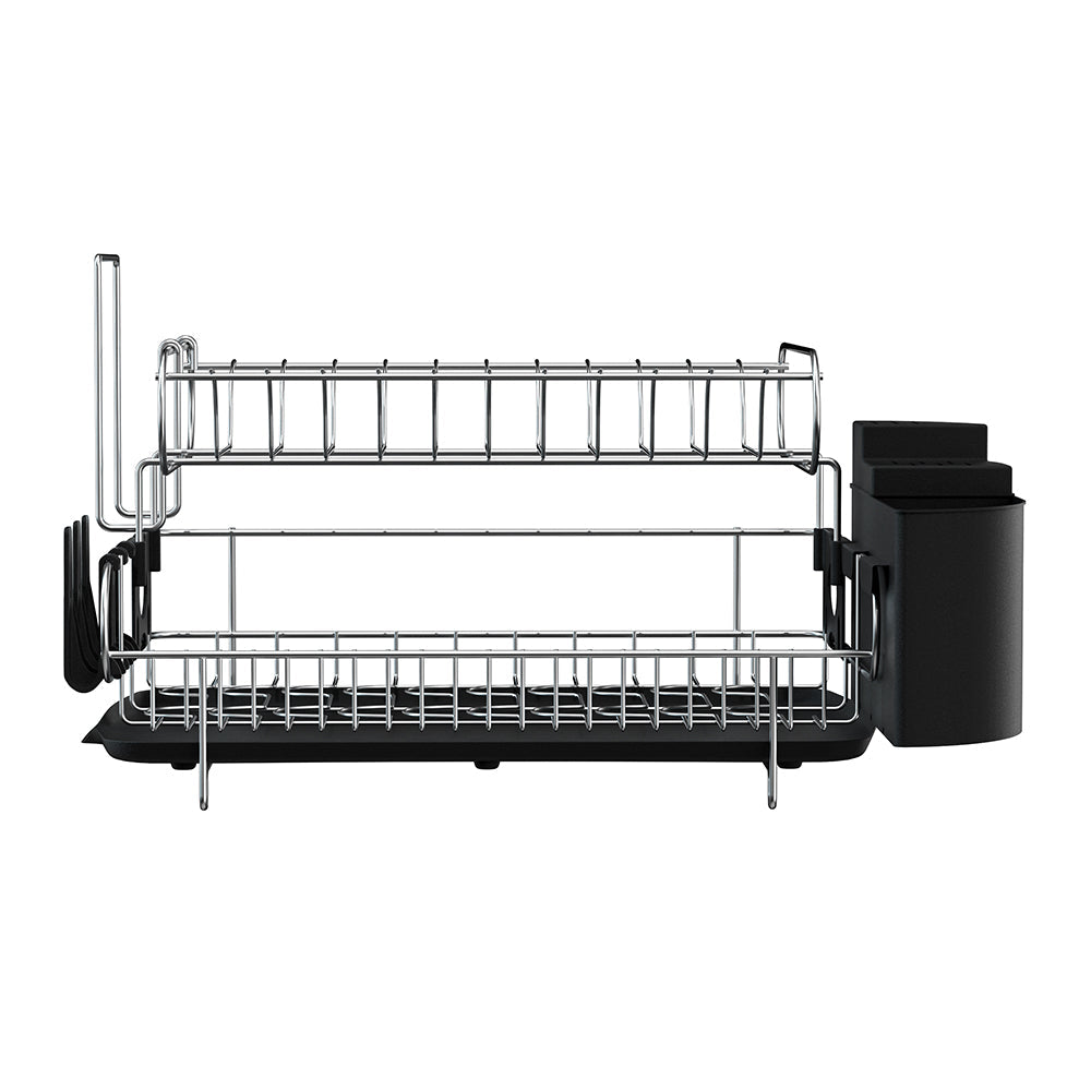 2-Tier Dish Rack Drying Drainer with Cup Holder and Cutlery Tray