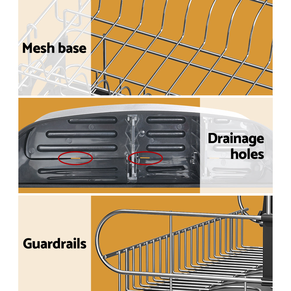 2-Tier Dish Rack Drying Drainer with Cup Holder and Cutlery Tray