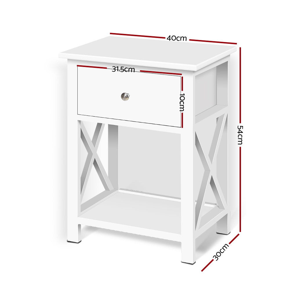 Bedside Table 1 Drawer With Shelf - Emma White