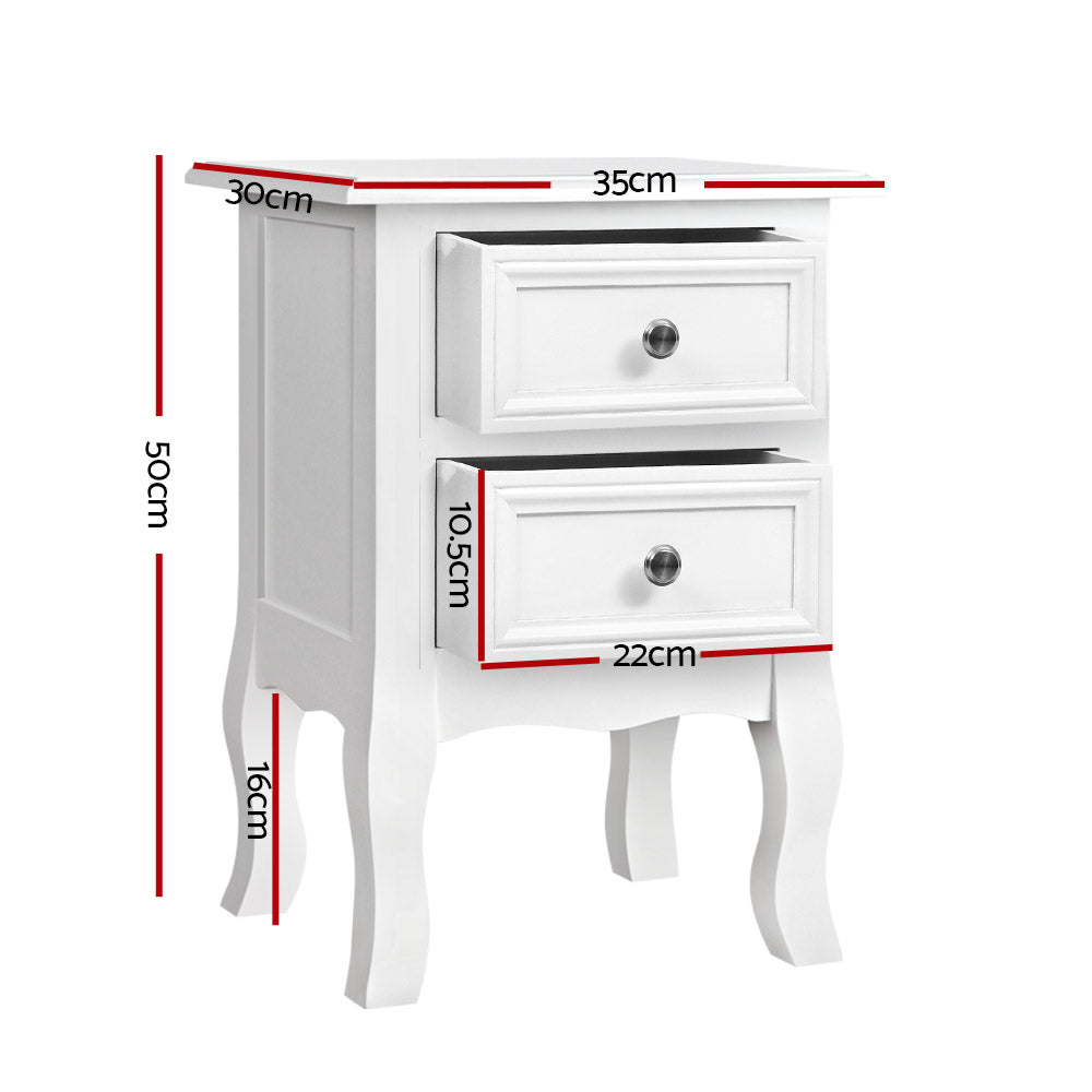 Bedside Table 2 Drawers - Bisset White