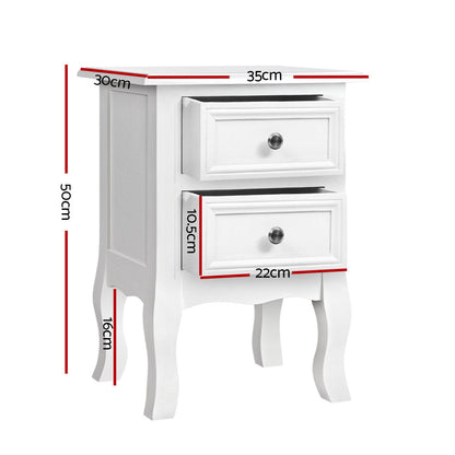 Bedside Table 2 Drawers - Bisset White