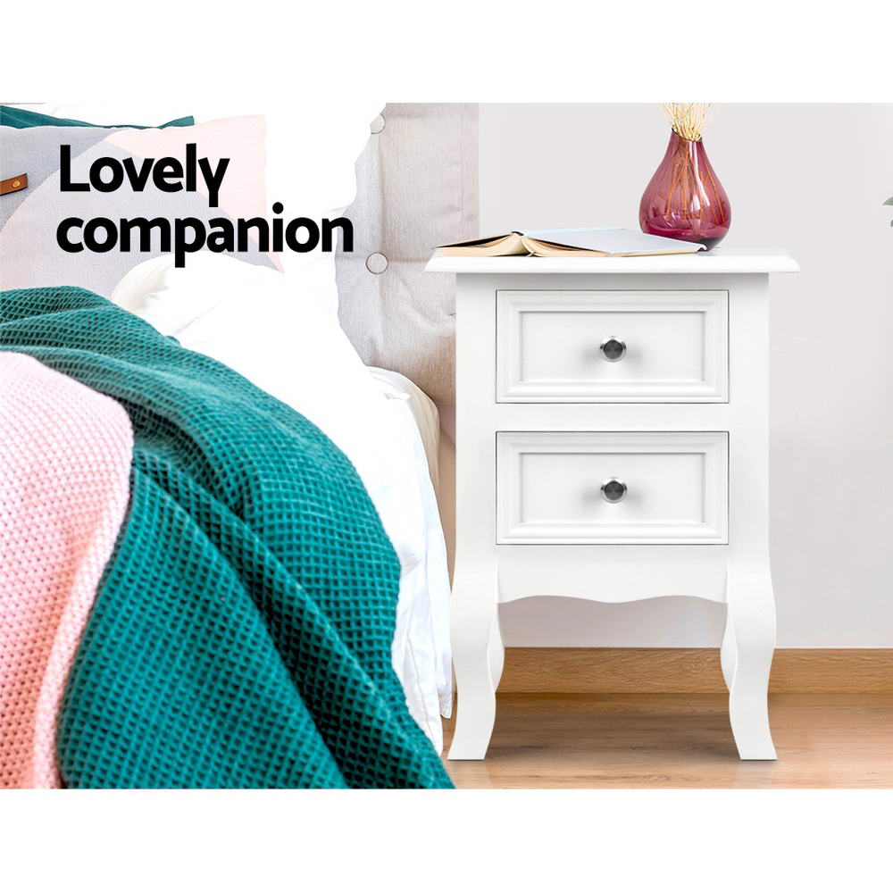 Bedside Table 2 Drawers - Bisset White