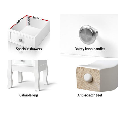 Bedside Table 2 Drawers - Bisset White