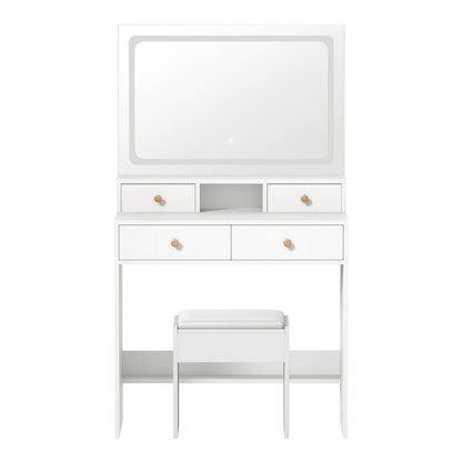 Dressing Table Stool Set LED Mirror Natural