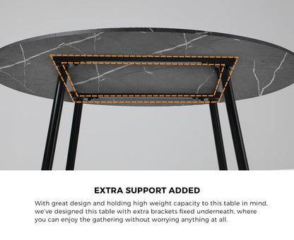 110cm Dining Table With Marble Effect Round Wooden Black