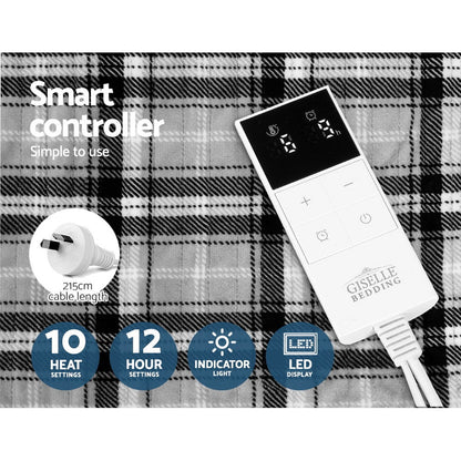 Electric Throw Rug Flannel Snuggle Blanket Washable Heated Grey & White