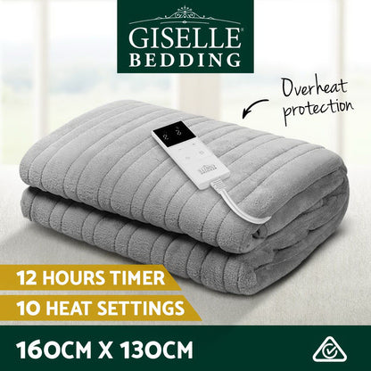 Heated Electric Throw Rug Fleece Sunggle Blanket Washable Silver