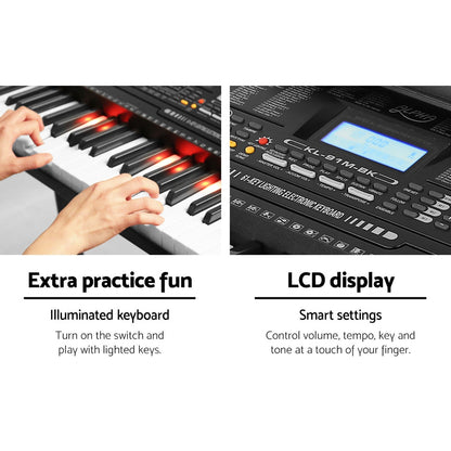 61 Keys Electronic Piano Keyboard Digital Electric W/ Stand Lighted Black