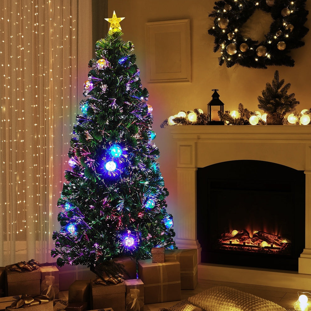 LED Christmas Tree 1.8M 6FT Fibre-Optic Flash Lights Artificial Xmas Decor White & Multi