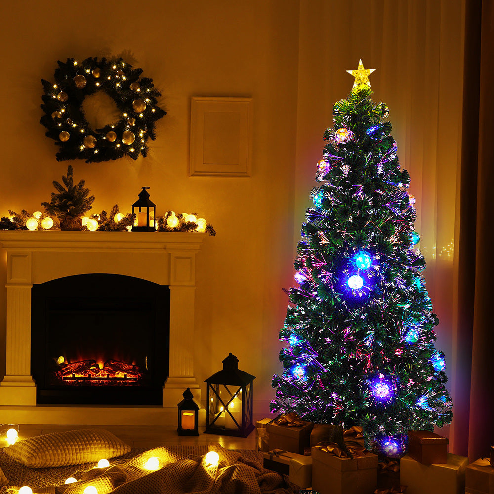 LED Christmas Tree 1.8M 6FT Fibre-Optic Flash Lights Artificial Xmas Decor White & Multi