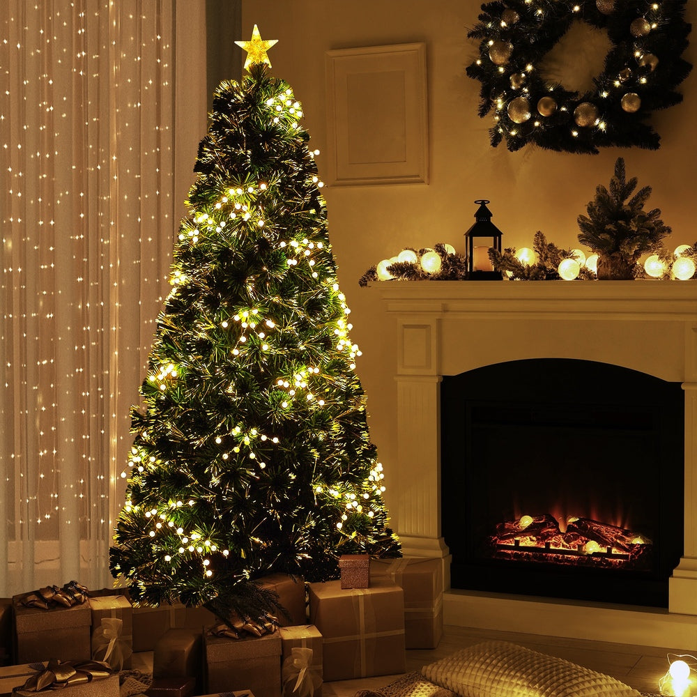LED Christmas Tree 1.8M 6FT Fibre-Optic Flash Lights Artificial Xmas Decor White & Multi