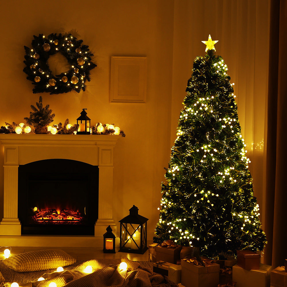 LED Christmas Tree 1.8M 6FT Fibre-Optic Flash Lights Artificial Xmas Decor White & Multi