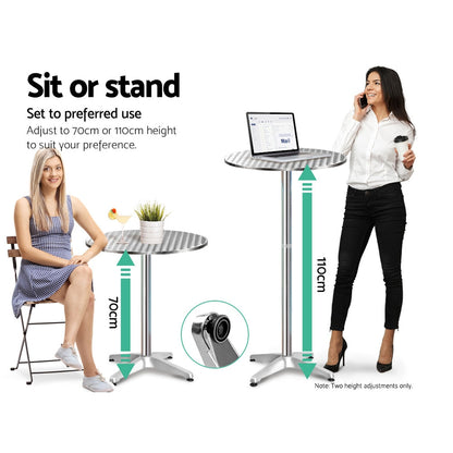 Outdoor Bar Table Adjustable Aluminium Round 70/110Cm