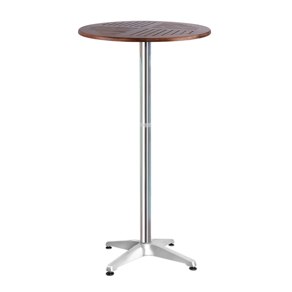 Outdoor Bar Table Wooden Cafe Table Aluminium Pole Round