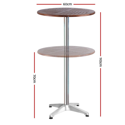 Outdoor Bar Table Wooden Cafe Table Aluminium Pole Round