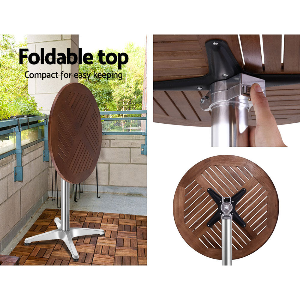 Outdoor Bar Table Wooden Cafe Table Aluminium Pole Round