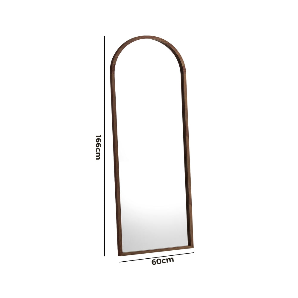 Wooden Full Length Mirror 166x60cm Arched Brown