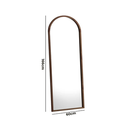 Wooden Full Length Mirror 166x60cm Arched Brown
