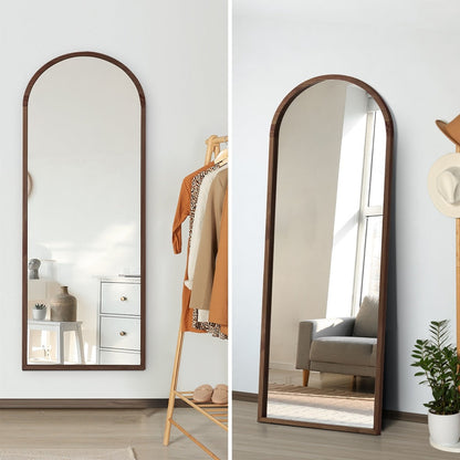 Wooden Full Length Mirror 166x60cm Arched Brown