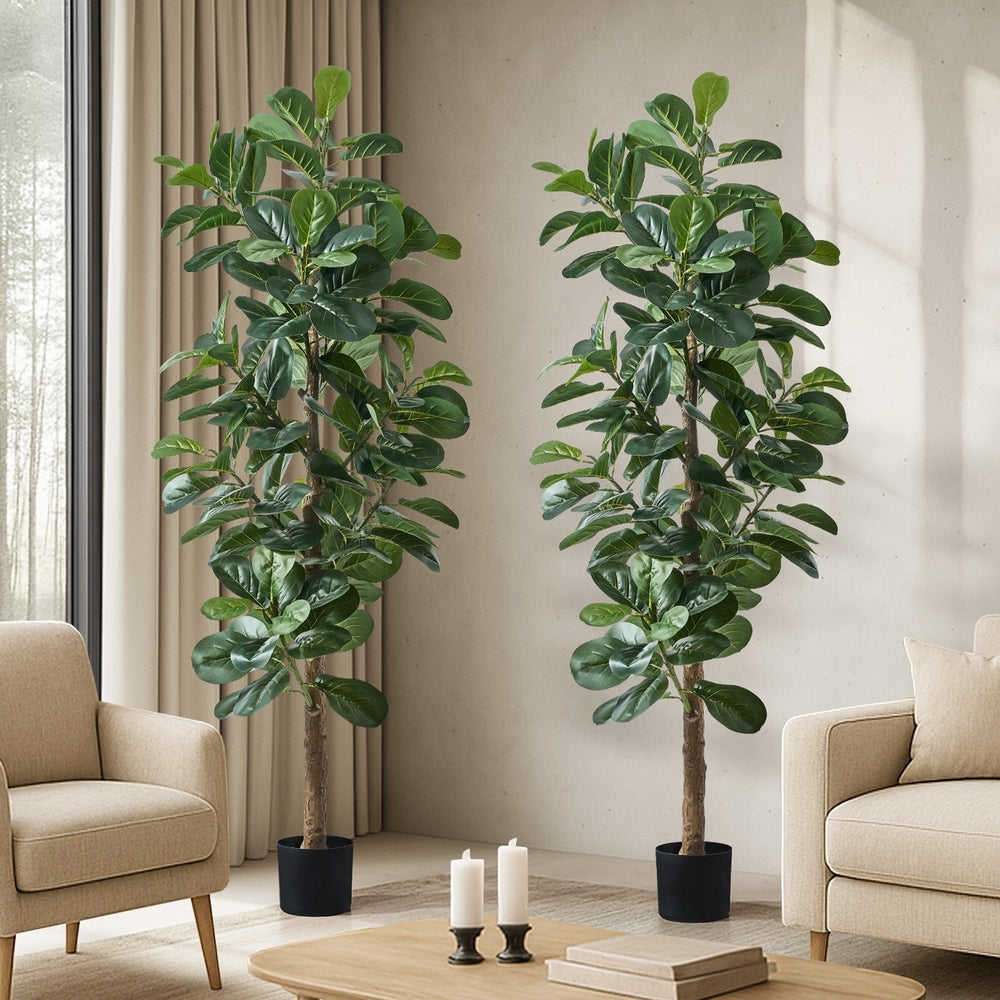 2x Artificial Fiddle Leaf Fig Trees Lifelike Potted Plants 180cm & 150cmGreen