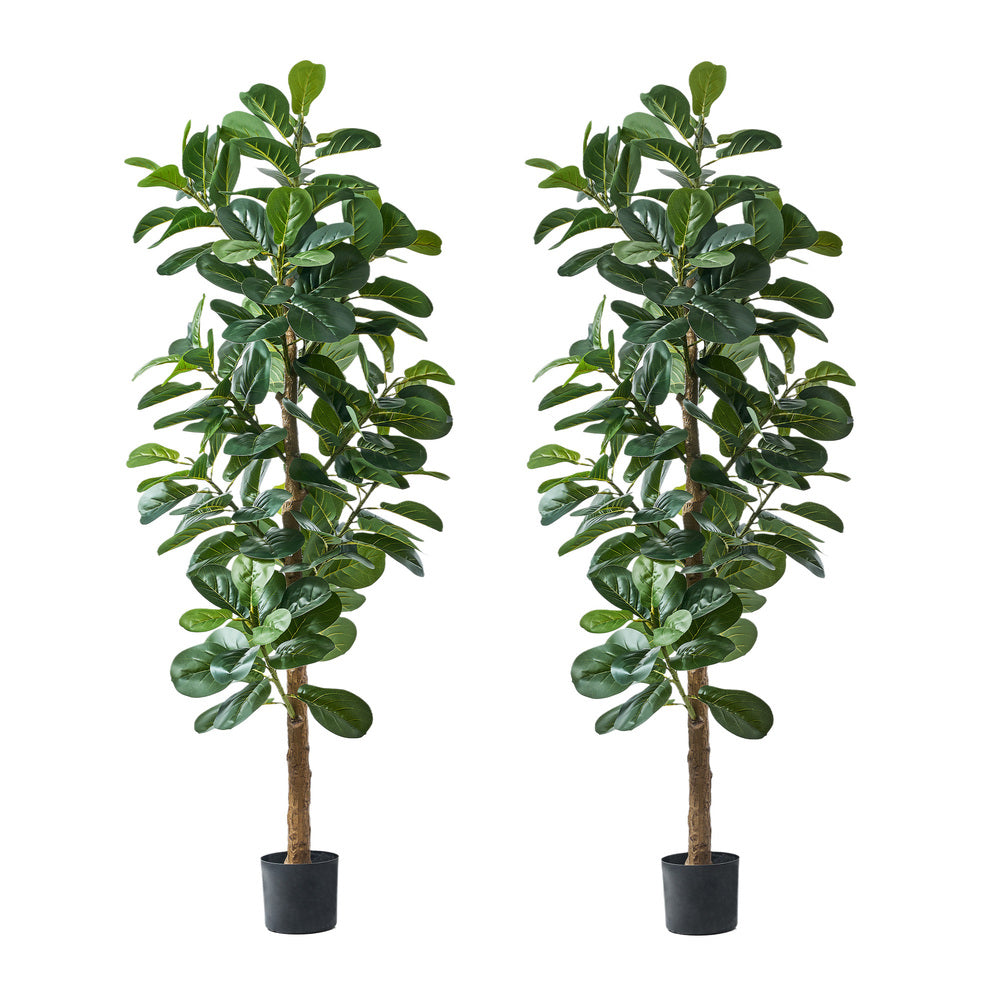 2x Artificial Fiddle Leaf Fig Trees Lifelike Potted Plants 180cm & 150cmGreen