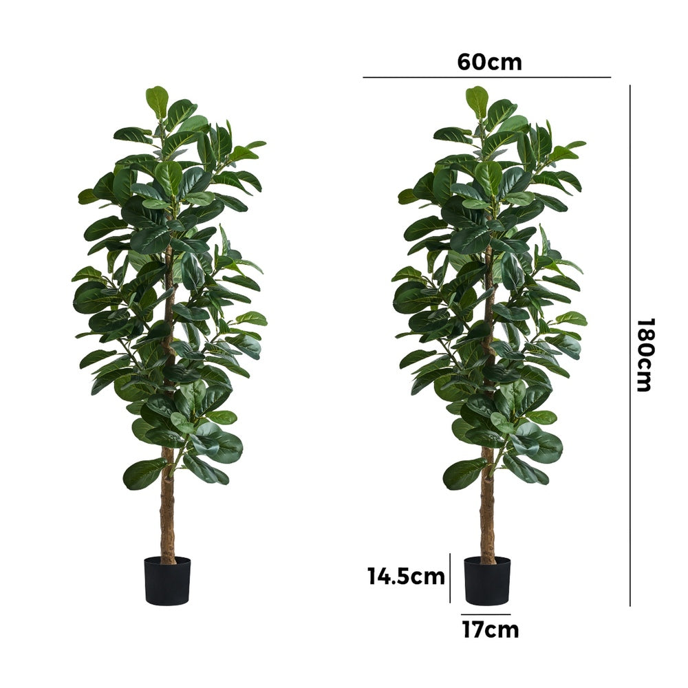 2x Artificial Fiddle Leaf Fig Trees Lifelike Potted Plants 180cm & 150cmGreen