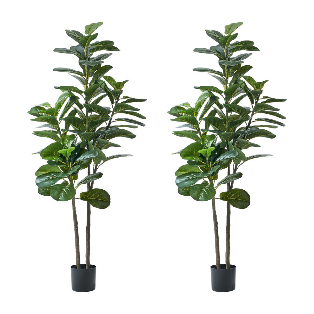 2x Artificial Fiddle Leaf Fig Trees Lifelike Potted Plants 180cm & 150cmGreen