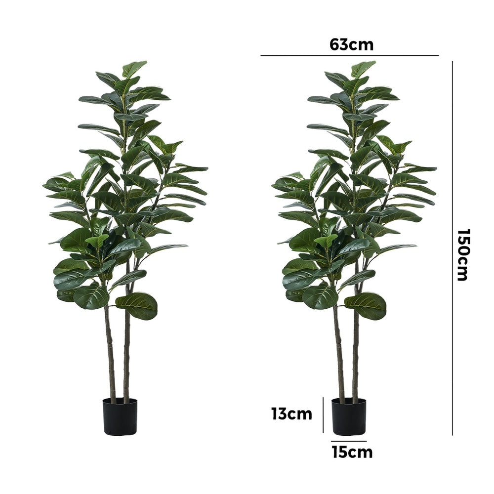 2x Artificial Fiddle Leaf Fig Trees Lifelike Potted Plants 180cm & 150cmGreen