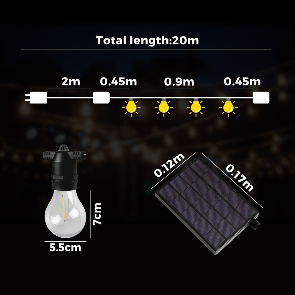 20M Solar Festoon String Lights LED Christmas Waterproof
