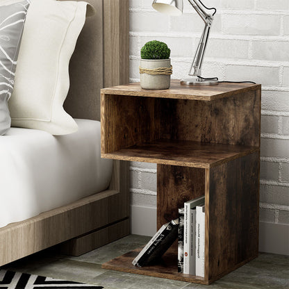 Bedside Table Shelves Side End Table Storage Nightstand Rust Oak Umeni