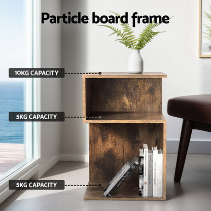 Bedside Table Shelves Side End Table Storage Nightstand Rust Oak Umeni