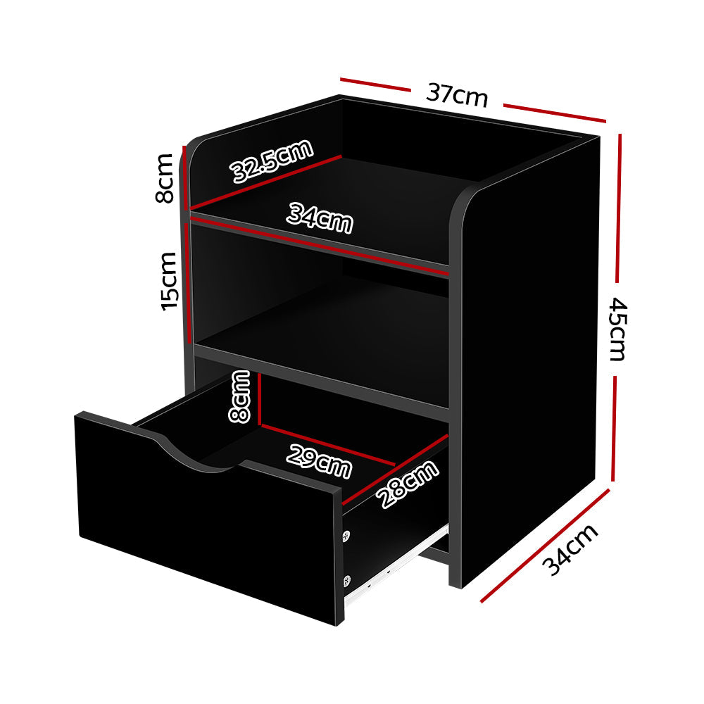 Bedside Table 1 Drawer With Shelf - Fara Black