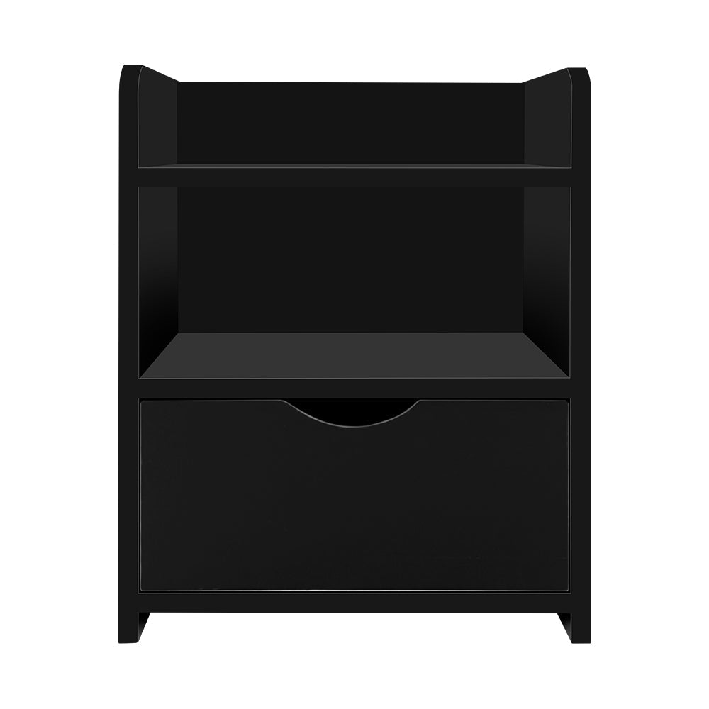 Bedside Table 1 Drawer With Shelf - Fara Black