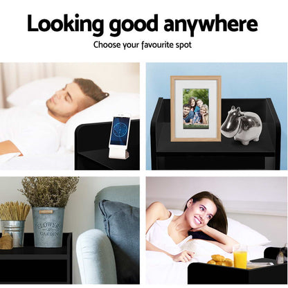 Bedside Table 1 Drawer With Shelf - Fara Black