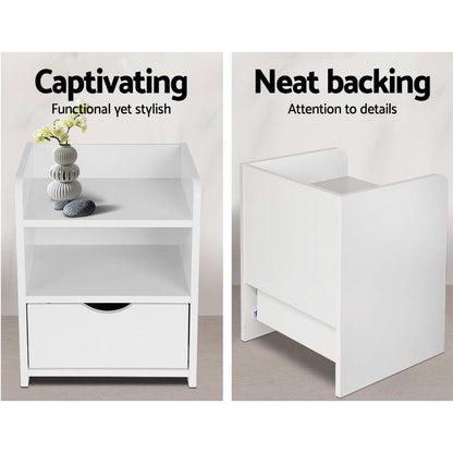 Bedside Table 1 Drawer With Shelf - Fara White