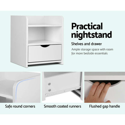 Bedside Table 1 Drawer With Shelf - Fara White