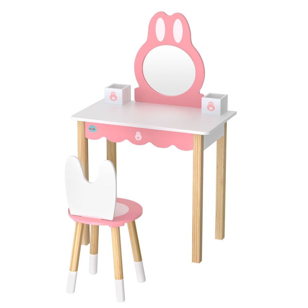 1 Set of Kids Dressing Table Wooden Bunny Pink