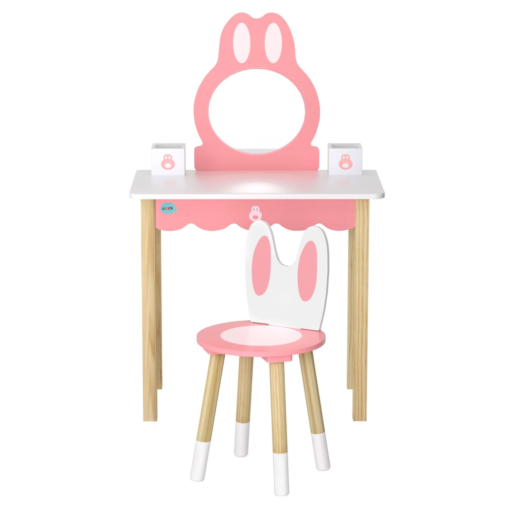 1 Set of Kids Dressing Table Wooden Bunny Pink