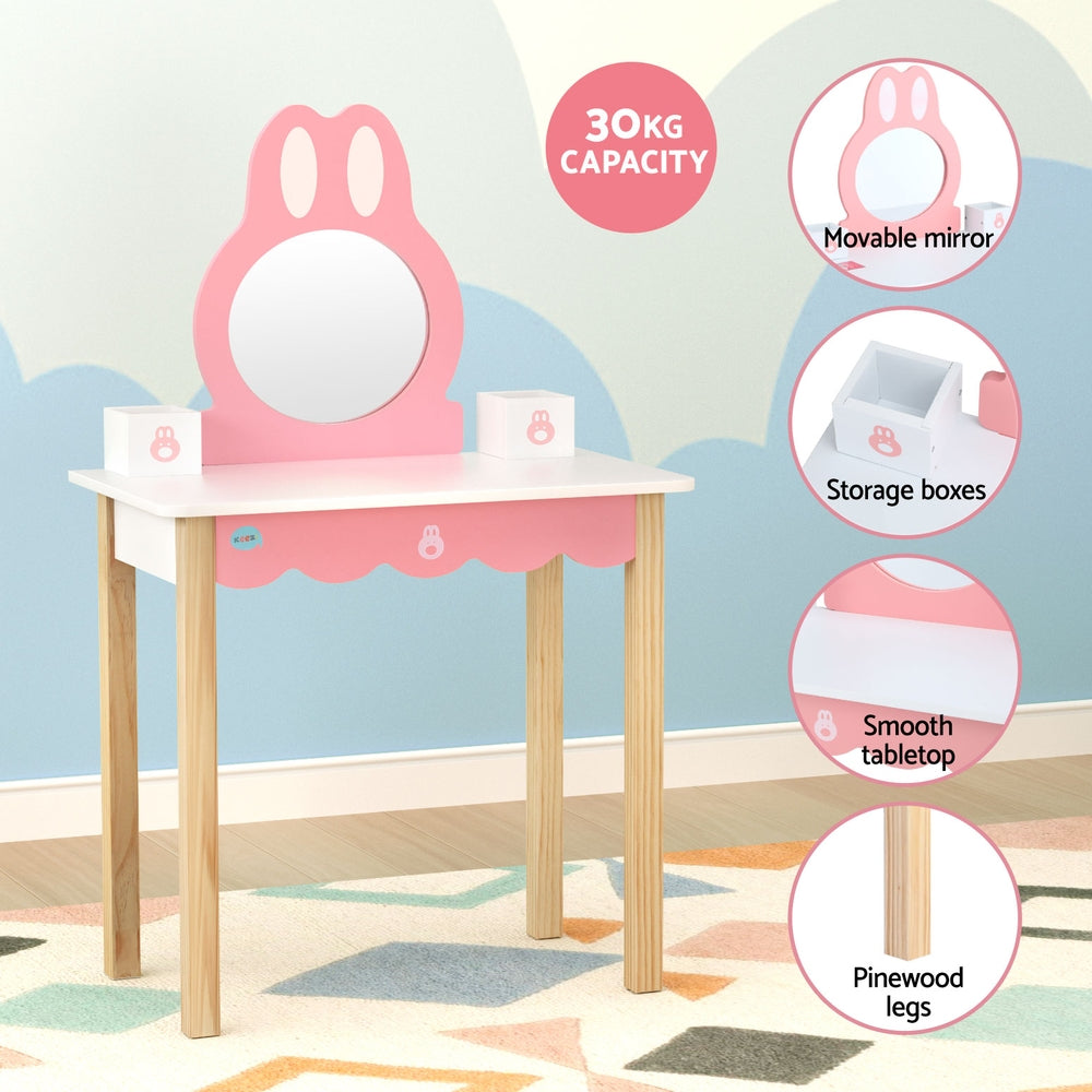 1 Set of Kids Dressing Table Wooden Bunny Pink