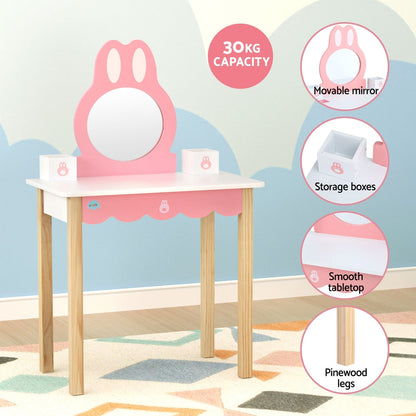 1 Set of Kids Dressing Table Wooden Bunny Pink