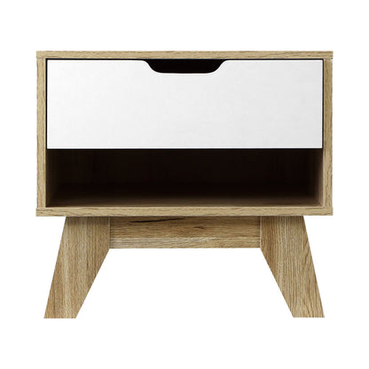 Bedside Table 1 Drawer With Shelf - Iker White & Oak
